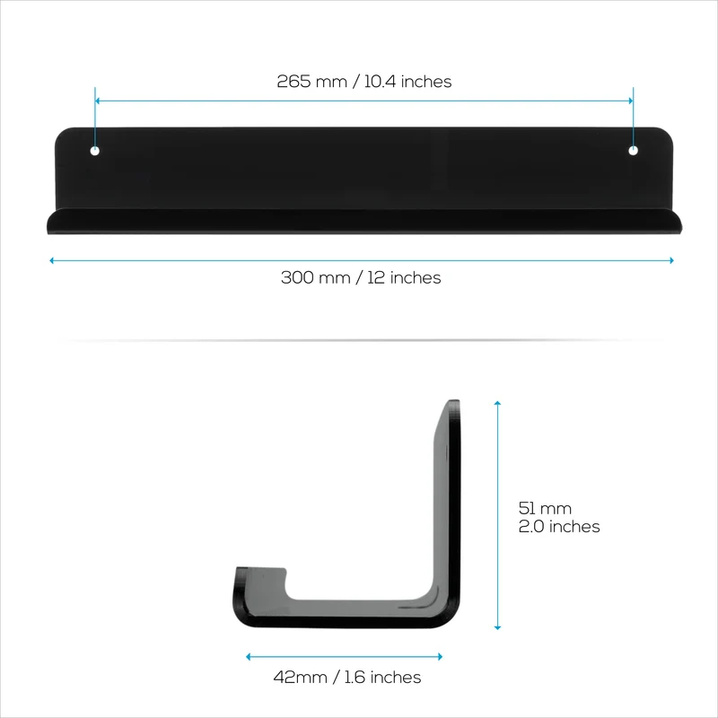 Lot de 2 supports d'étagère flottante mince de 12 cm, montage adhésif ou à vis, pour tablettes, disques vinyles, cadres photo, téléphones, étagères universelles.