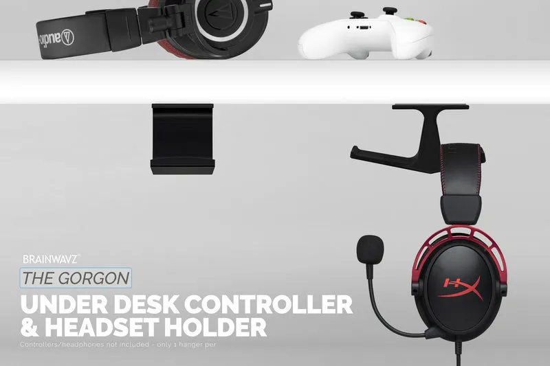 The Gorgon - Support de suspension pour casque et contrôleur de jeu sous le bureau - Convient pour Xbox, PS5/PS4, support adhésif universel, sans vis