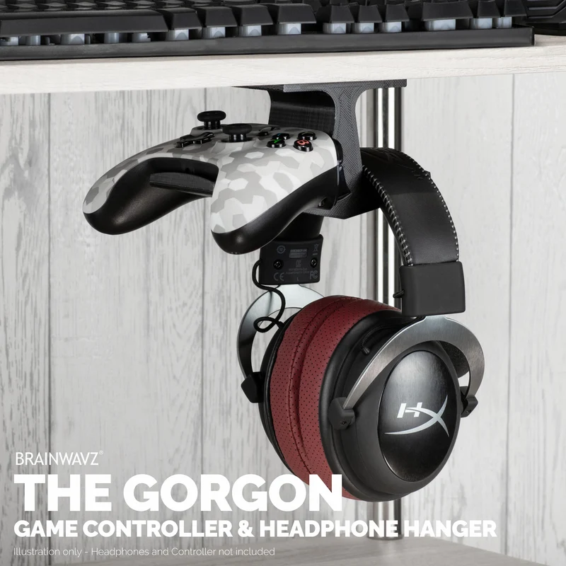 The Gorgon - Support de suspension pour casque et contrôleur de jeu sous le bureau - Convient pour Xbox, PS5/PS4, support adhésif universel, sans vis