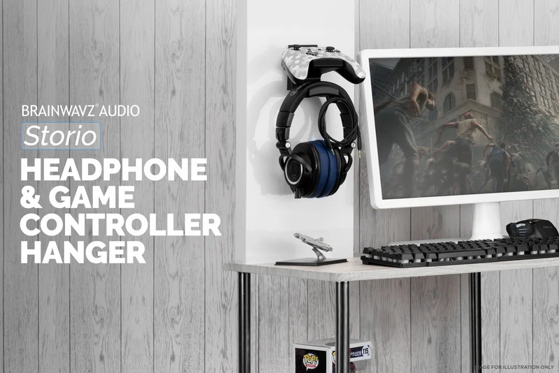 The Storio - Manette de jeu et support mural pour casque - Support adhésif universel, sans vis ni désordre