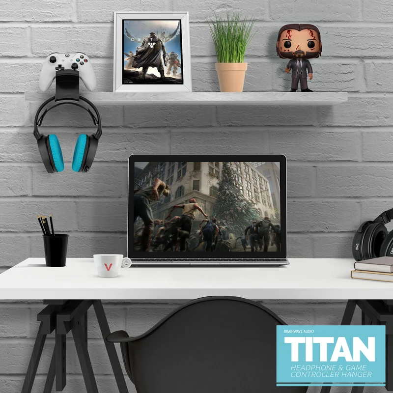 Titan - Support pour casque de bureau et contrôleur de jeu - Xbox, PS5/PS4, support universel pour manette de jeu PC, sans vis ni désordre