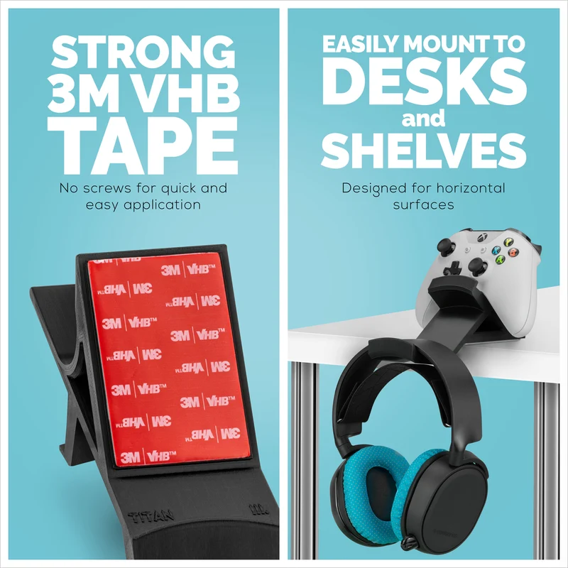 Titan - Support pour casque de bureau et contrôleur de jeu - Xbox, PS5/PS4, support universel pour manette de jeu PC, sans vis ni désordre