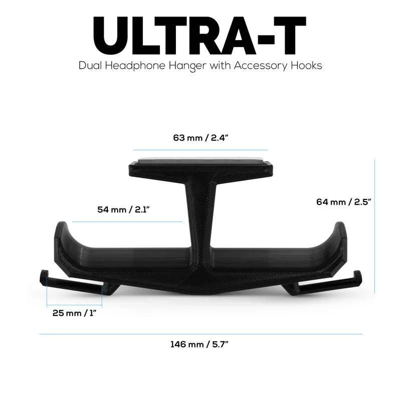 Ultra-T - Support de suspension pour casque double sous le bureau