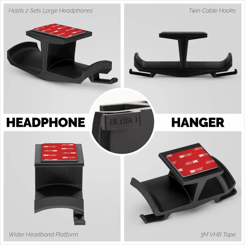Ultra-T - Support de suspension pour casque double sous le bureau