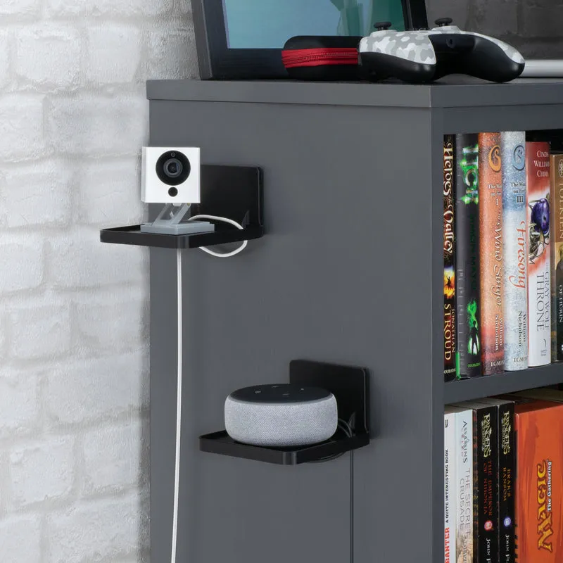 Petite étagère flottante adhésive (160) fixée au mur avec gestion des câbles - Facile à installer, sans gâchis