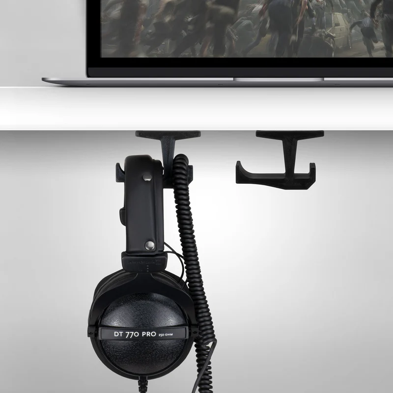 BigJ (paquet de 2) Support de suspension pour casque et organisateur de câbles sous le bureau