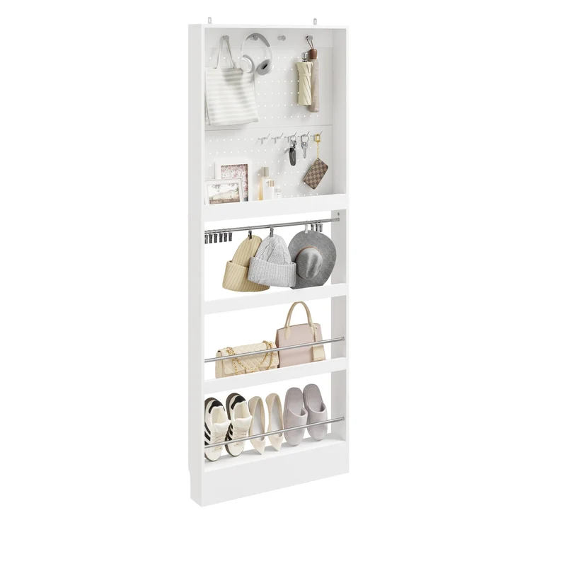 SoBuy FHK39-W Porte-Manteaux Mural Ultra-Fin avec Étagère à Chaussures – Vestiaire Design 12 cm – 70×12×190 cm, Blanc