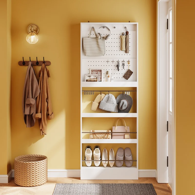 SoBuy FHK39-W Porte-Manteaux Mural Ultra-Fin avec Étagère à Chaussures – Vestiaire Design 12 cm – 70×12×190 cm, Blanc