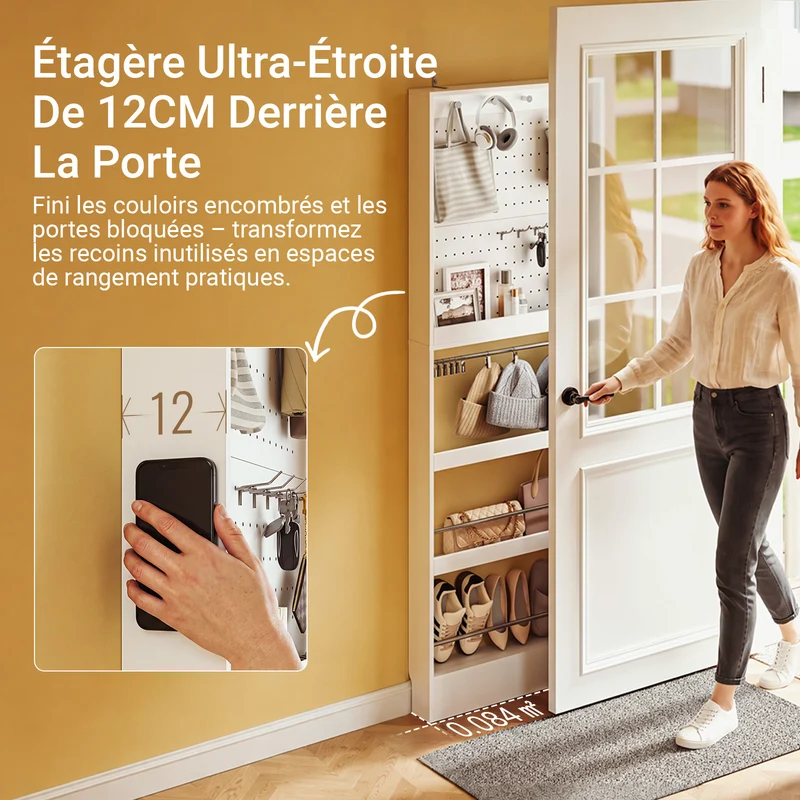 SoBuy FHK39-W Porte-Manteaux Mural Ultra-Fin avec Étagère à Chaussures – Vestiaire Design 12 cm – 70×12×190 cm, Blanc