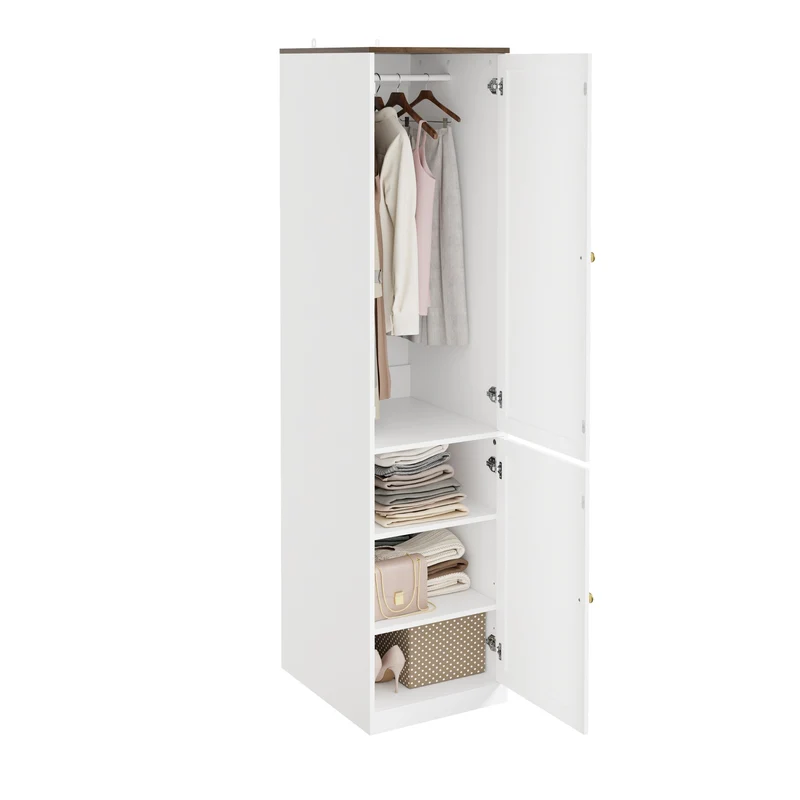 SoBuy KSB03-W Armoire Penderie 2 Portes pour Chambre – Penderie et 3 Étagères, Anti-Basculement – 45×55×187 cm, Blanc
