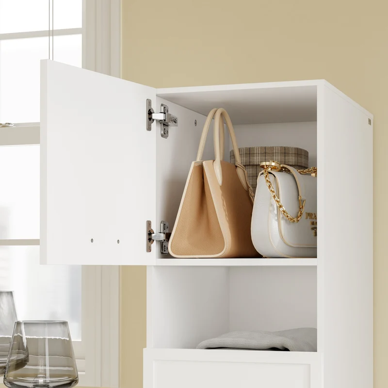SoBuy BZR232-W Armoire de Rangement 4 Portes pour Buanderie – Compartiments Ouverts et Étagères – 60×40×186,4 cm, Blanc