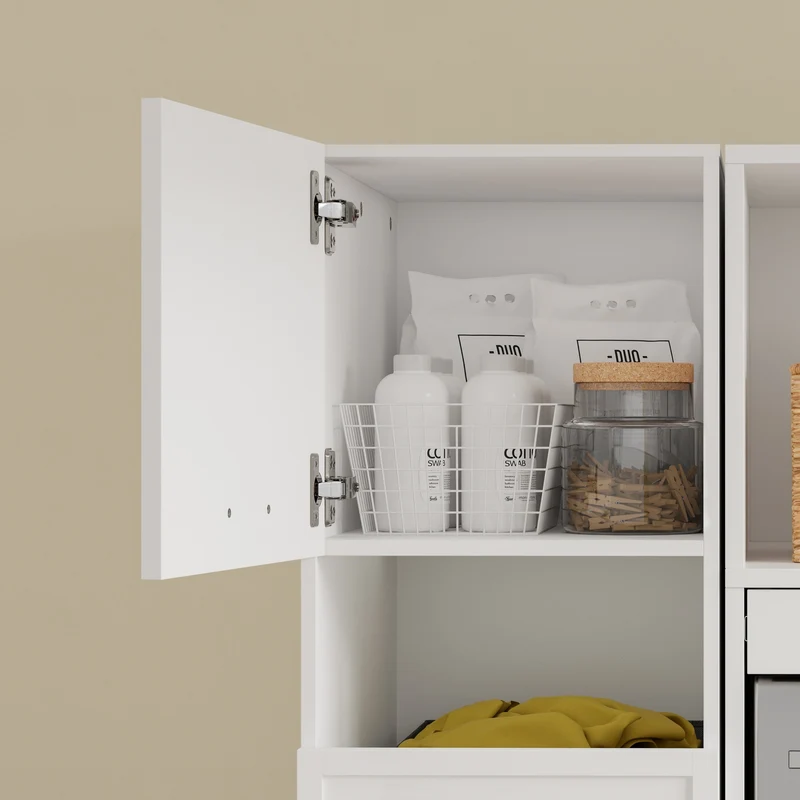 SoBuy BZR232-W Armoire de Rangement 4 Portes pour Buanderie – Compartiments Ouverts et Étagères – 60×40×186,4 cm, Blanc