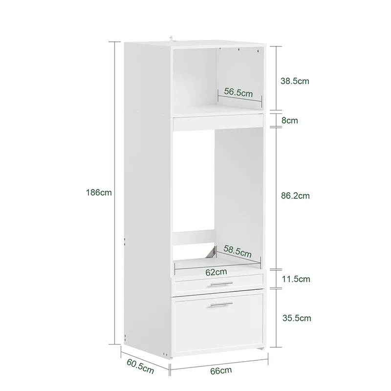 SoBuy BZR230-W Colonne de Buanderie pour Lave-Linge avec 2 Tiroirs – Penderie Escamotable, MDF – 66×60,5×186 cm, Blanc
