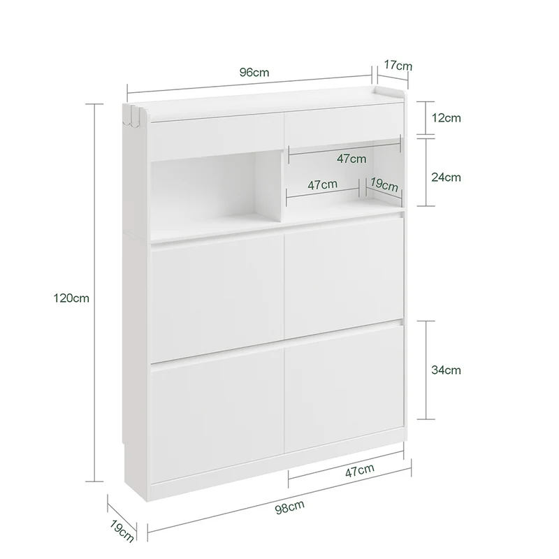 SoBuy FSR224-E-W Meuble à Chaussures Étroit avec LED et 2 Tiroirs – Abattants, 12 Paires – 98×19×120 cm, Blanc