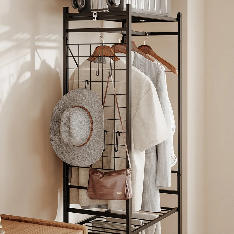 SoBuy KLS23-SCH Porte-Manteaux Industriel sur Pied avec Tiroir – Métal et Bois, Crochets, Roulettes – 60×32×175 cm, Gris Anthracite