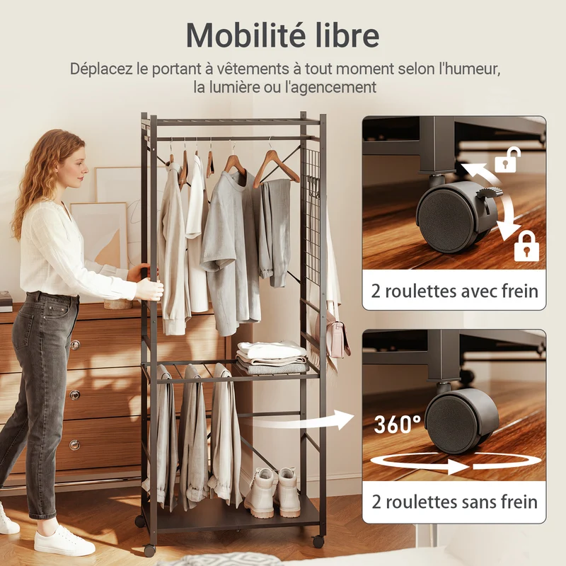 SoBuy KLS22-SCH Vestiaire d'Entrée Industriel avec Étagères Réglables – Métal Noir, Crochets – 70×38×175 cm, Noir