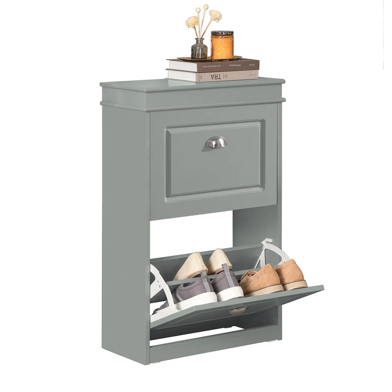 SoBuy FSR78-HG Armoire à Chaussures 2 Abattants Slim 24cm – 8 Paires, Dos Aéré, FSC®, Gris, 54x24x83 cm