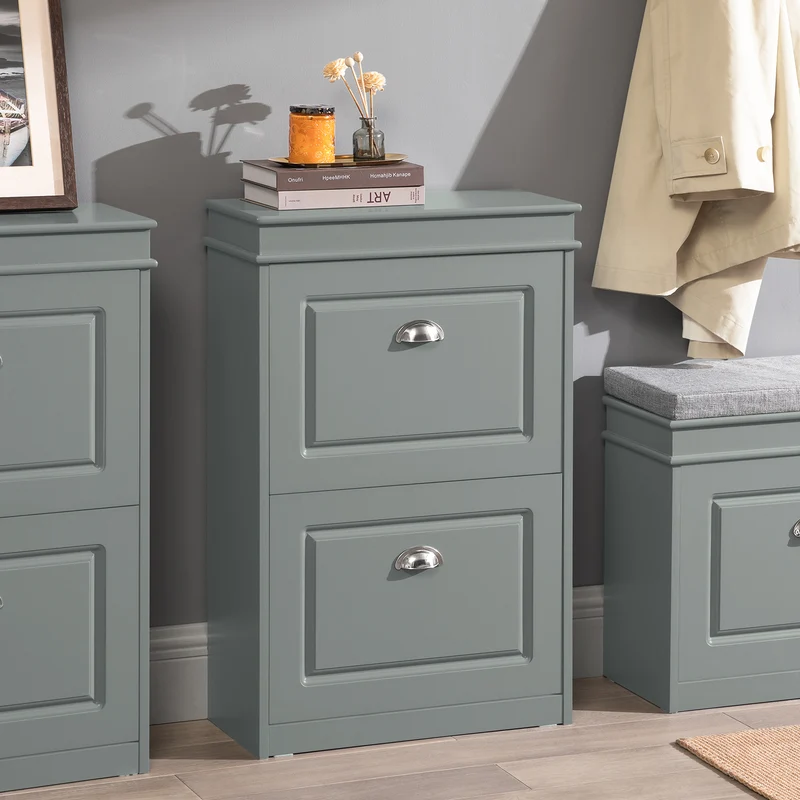 SoBuy FSR78-HG Armoire à Chaussures 2 Abattants Slim 24cm – 8 Paires, Dos Aéré, FSC®, Gris, 54x24x83 cm
