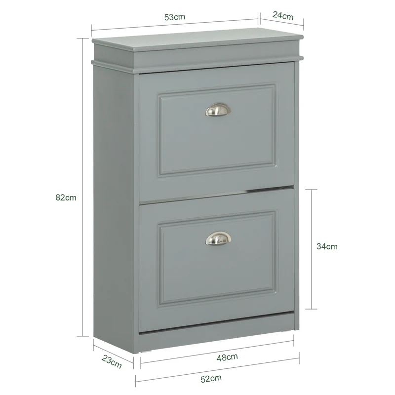 SoBuy FSR78-HG Armoire à Chaussures 2 Abattants Slim 24cm – 8 Paires, Dos Aéré, FSC®, Gris, 54x24x83 cm