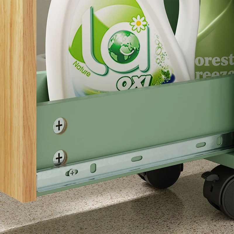 SoBuy NSR14-GR Desserte de Cuisine Étroite sur Roulettes – Porte et Tiroir, Rangement Gain de Place – 50×20×79 cm, Vert et Bois
