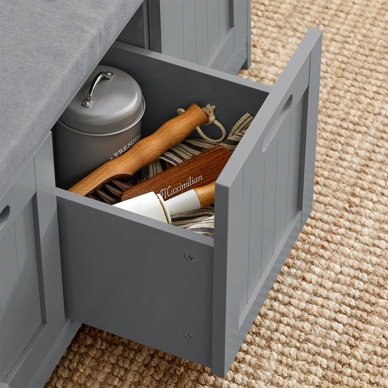 SoBuy FSR80-SG Banc à Chaussures avec Coussin Rembourré, 2 Portes et 1 Cube de Rangement pour Entrée – 90x35x45 cm, Gris Argenté