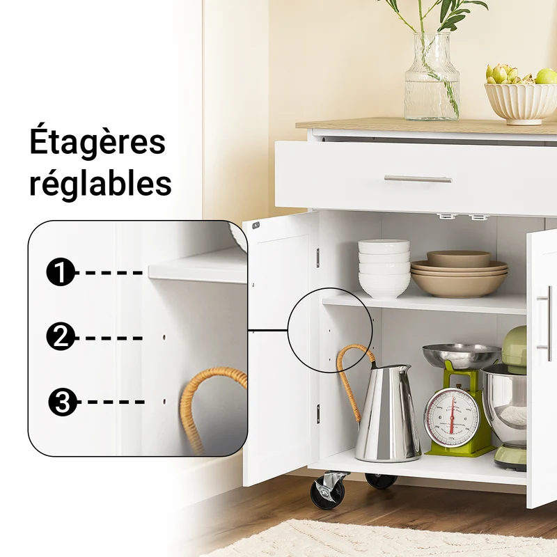 SoBuy FKW133-WN Desserte Cuisine avec Roulettes et Tiroir, Mobile, pour Cuisine et Salle à Manger, Rangement Optimisé, Usage Quotidien – L99×P40×H85 cm, Blanc