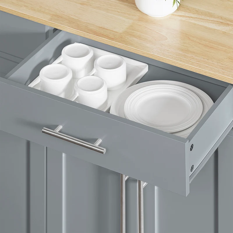 SoBuy FKW129-HG Desserte Cuisine avec Roues Cachées, 2 Tiroirs, Étagères Réglables et Porte-serviette – L115×P68,7×H91 cm, Charge 98 kg, MDF + PB, Gris