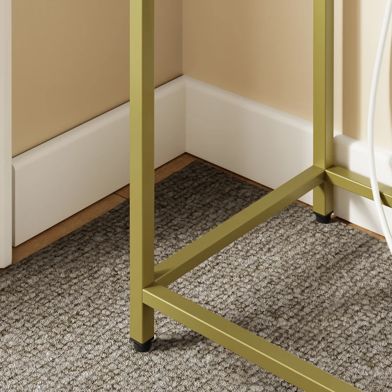 SoBuy FSB106-E-G Console d'Entrée avec Prises Intégrées – USB-A, USB-C, 2 Prises, 2 Étagères, 80 × 30 × 75 cm, Marbre Blanc et Doré