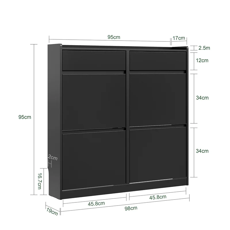 SoBuy FSR169-SCH Meuble à Chaussures Ultra-Slim 19 cm à Abattants – Rangement Discret – Noir