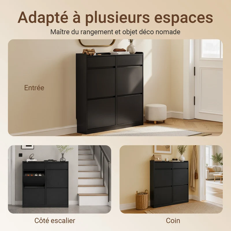 SoBuy FSR169-SCH Meuble à Chaussures Ultra-Slim 19 cm à Abattants – Rangement Discret – Noir