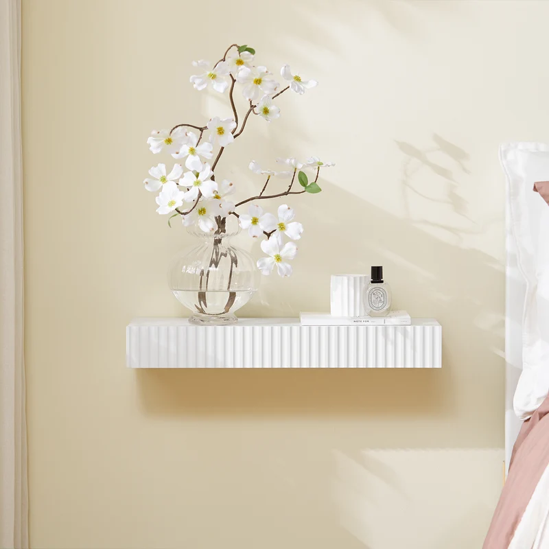 SoBuy FHK38-W Étagère Murale Flottante avec Tiroir et LED – L60 × P20 × H8 cm, Blanc