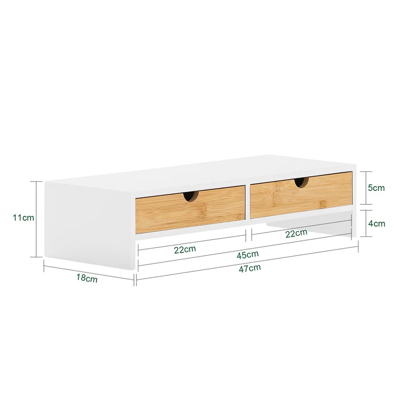 SoBuy BBF02-WN Support Écran PC avec 2 Tiroirs, Rangement Optimisé, Design Fonctionnel, Usage Quotidien, Format Pratique – L47×P18×H11 cm, Blanc et Naturel