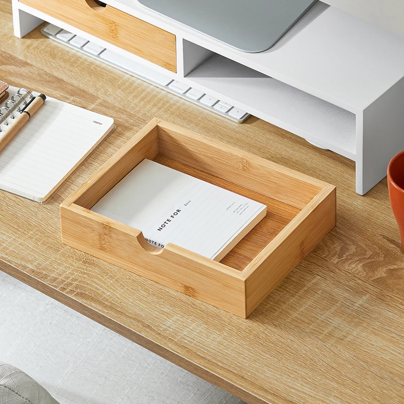 SoBuy BBF02-WN Support Écran PC avec 2 Tiroirs, Rangement Optimisé, Design Fonctionnel, Usage Quotidien, Format Pratique – L47×P18×H11 cm, Blanc et Naturel