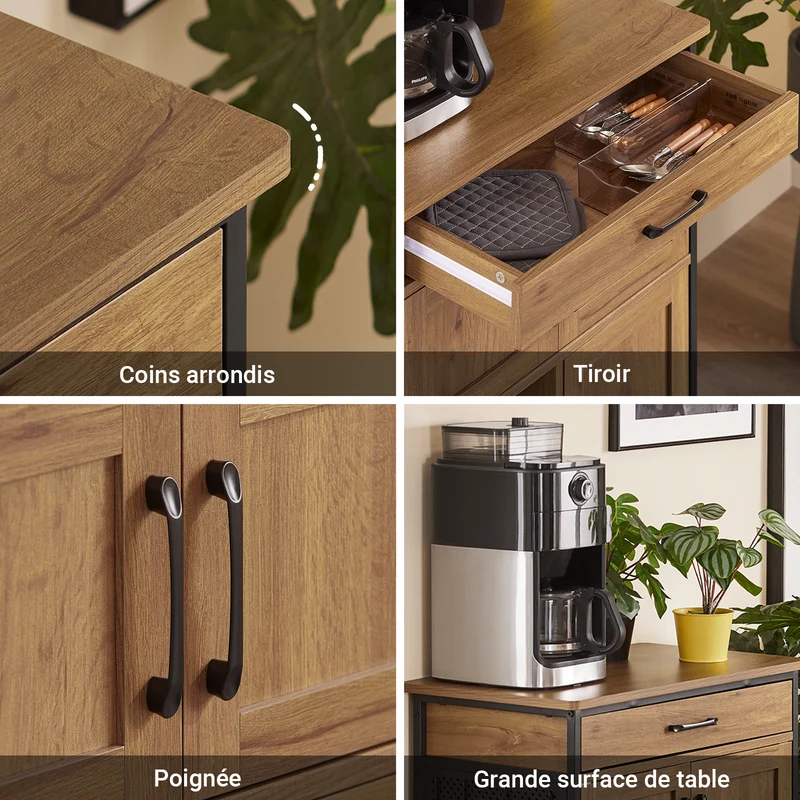 SoBuy FKW134-N Desserte de cuisine à roulettes 67 cm avec tiroir, casier à vin et crochets – Style industriel bois et métal