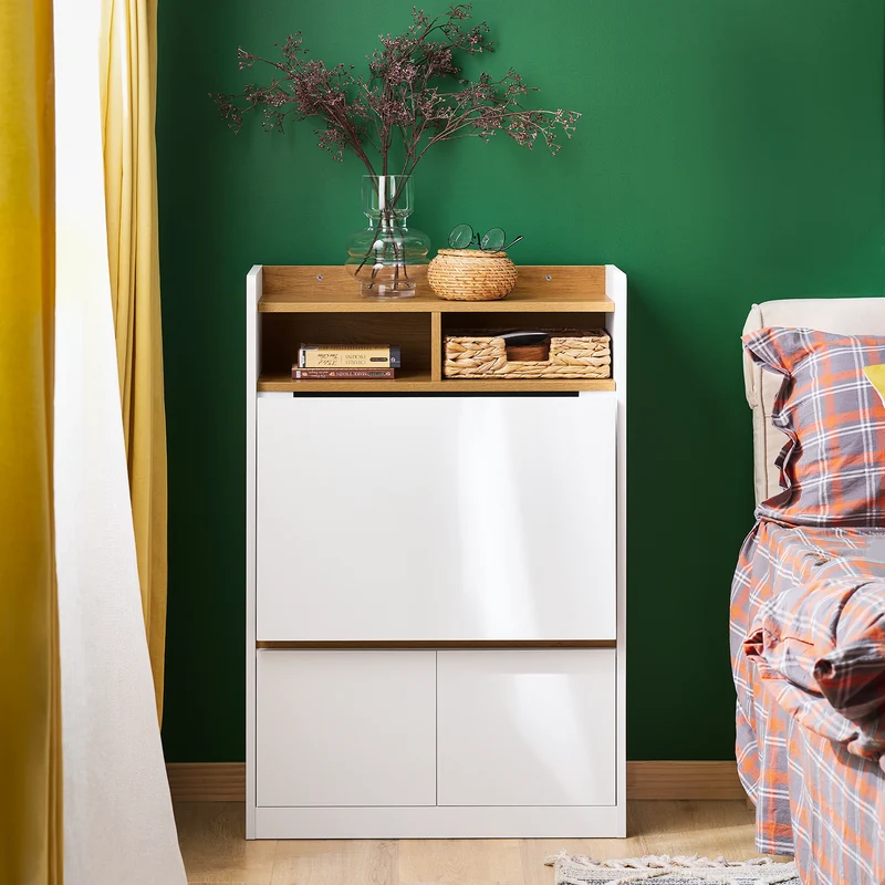 SoBuy FWT109-WN Bureau pliant gain de place 63 cm avec 2 tiroirs et étagères – Blanc et bois