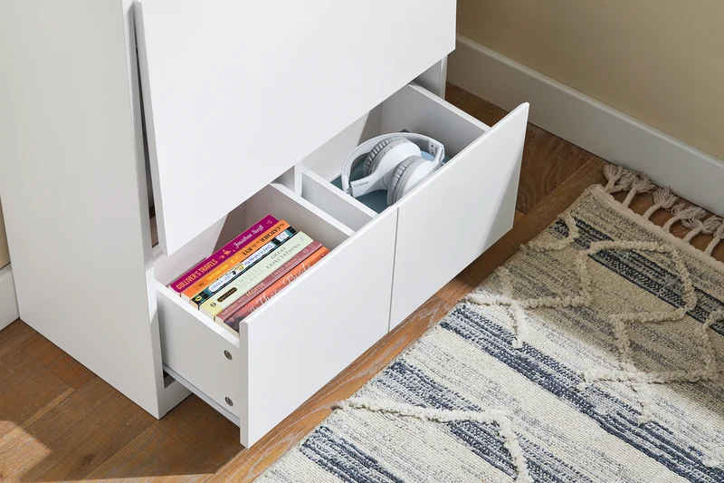 SoBuy FWT109-WN Bureau pliant gain de place 63 cm avec 2 tiroirs et étagères – Blanc et bois