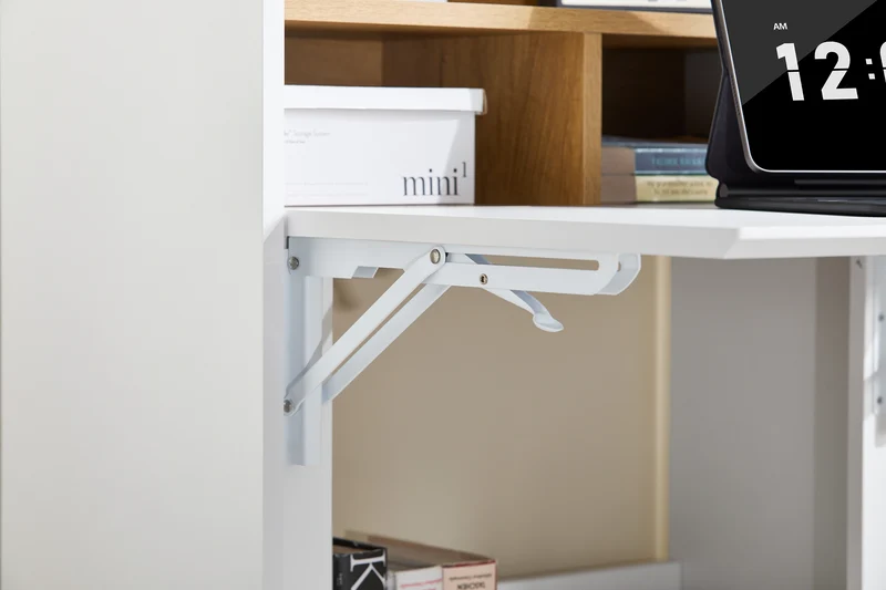 SoBuy FWT109-WN Bureau pliant gain de place 63 cm avec 2 tiroirs et étagères – Blanc et bois