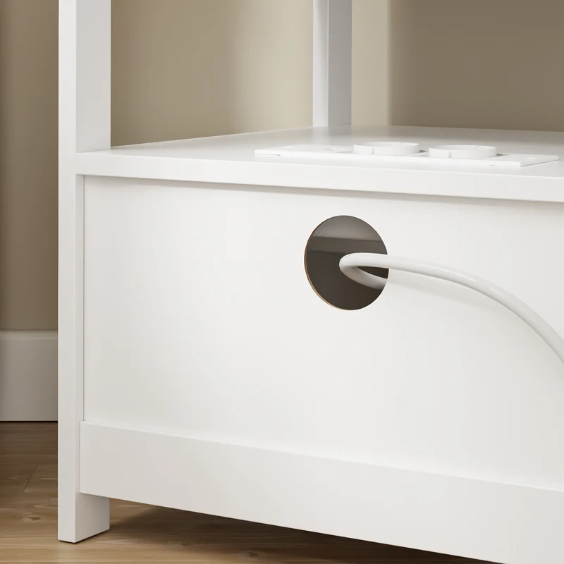 sebuyfr.comG258-II-E-W Table de Chevet avec Station de Charge 4-en-1, 2 Tiroirs et Étagère – Blanc, 45×38×55,5 cm