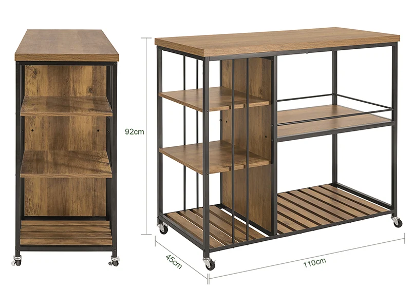 SoBuy SVW18-II-F Desserte de Cuisine à Roulettes, 3 Étagères Réglables, Barrières Anti-chute et Cadre Métallique – Style Industriel, 110×45×92 cm