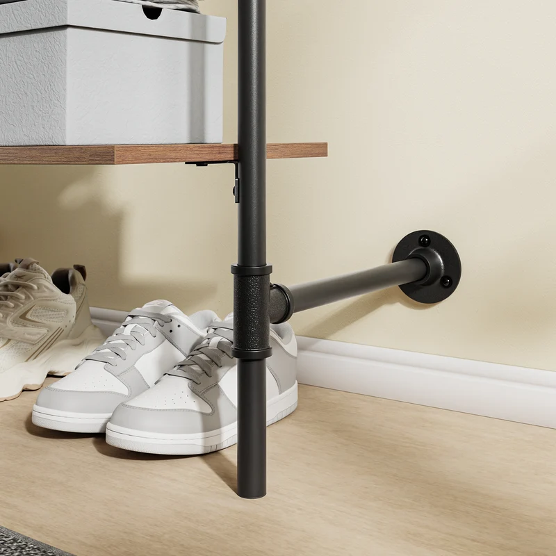SoBuy KLS20-SCH Portant à Vêtements Mural Compact avec 2 Étagères MDF – Dressing Mural, Charge 45 kg, Noir Industriel 91,5×48×220 cm
