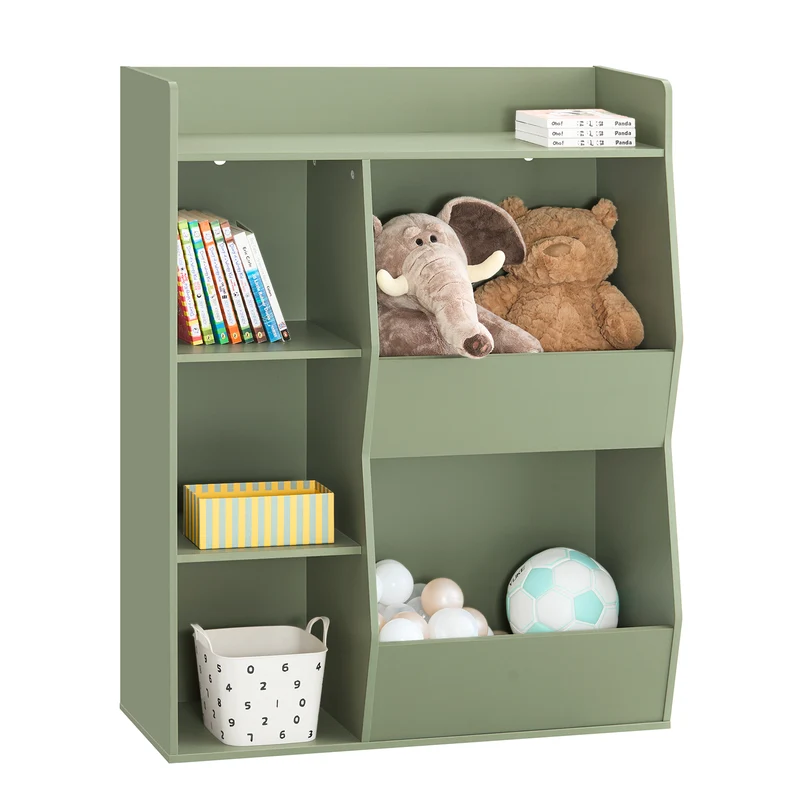 SoBuy KMB55-K-GR Bibliothèque Enfant Verte 104 cm avec 5 Compartiments Ouverts – Coins Arrondis, Anti-Basculement, PB E1, 80x34x104 cm