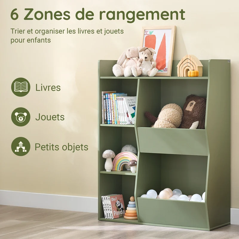 SoBuy KMB55-K-GR Bibliothèque Enfant Verte 104 cm avec 5 Compartiments Ouverts – Coins Arrondis, Anti-Basculement, PB E1, 80x34x104 cm