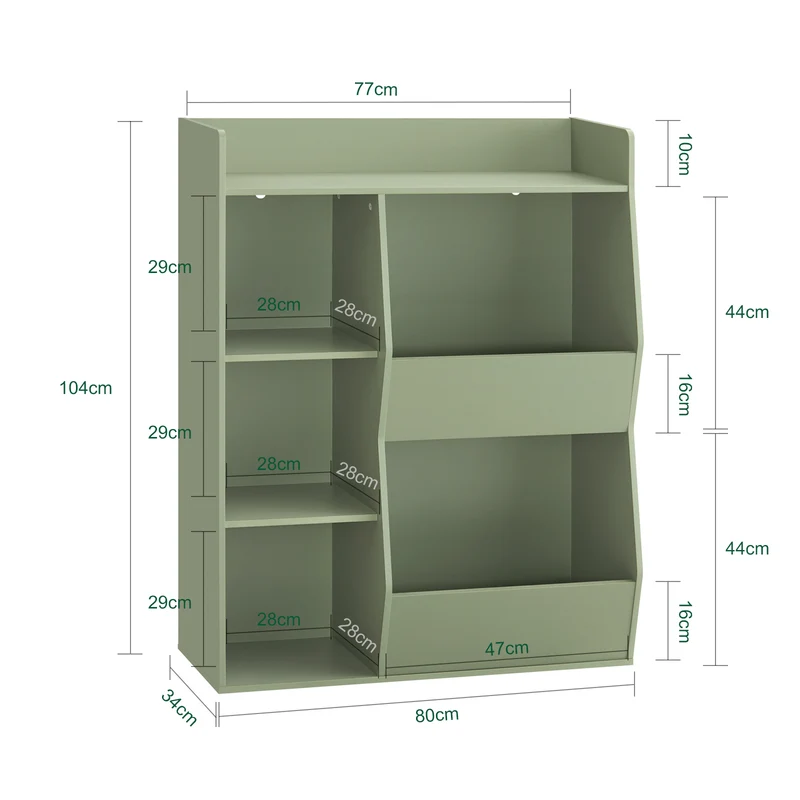 SoBuy KMB55-K-GR Bibliothèque Enfant Verte 104 cm avec 5 Compartiments Ouverts – Coins Arrondis, Anti-Basculement, PB E1, 80x34x104 cm