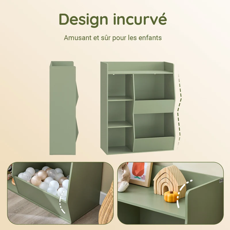 SoBuy KMB55-K-GR Bibliothèque Enfant Verte 104 cm avec 5 Compartiments Ouverts – Coins Arrondis, Anti-Basculement, PB E1, 80x34x104 cm