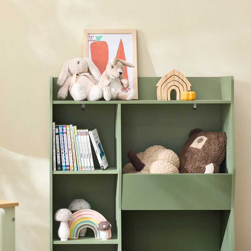 SoBuy KMB55-K-GR Bibliothèque Enfant Verte 104 cm avec 5 Compartiments Ouverts – Coins Arrondis, Anti-Basculement, PB E1, 80x34x104 cm