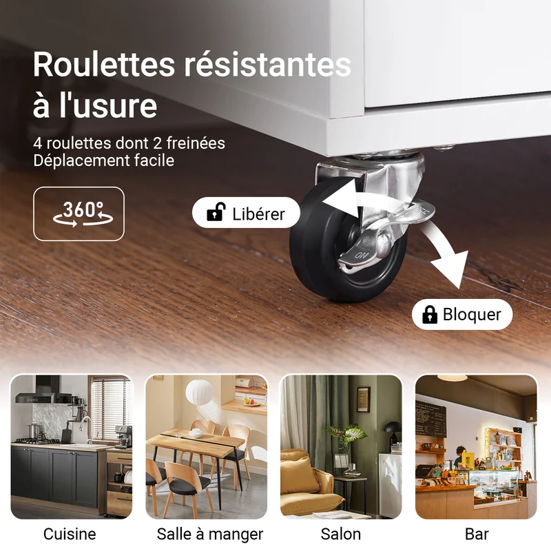 SoBuy FKW123-WN Petit Ìlot de Cuisine à Roulettes – Plan en Bois d'Hévéa, Plateau Extractible, 2 Tiroirs, 72×40×84 cm, Blanc