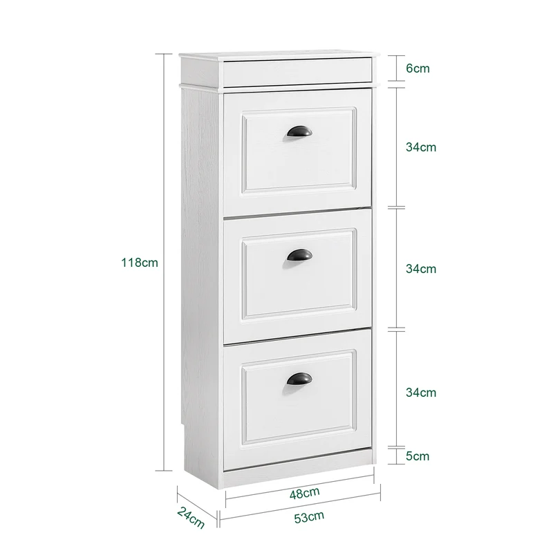 SoBuy FSR94-WG Meuble à Chaussures Slim 24 cm à 3 Abattants – Effet Bois Blanc