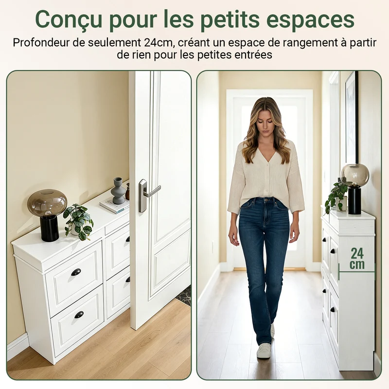 SoBuy FSR79-WG + FSR94-WG Lot de 2 Meubles à Chaussures Slim 28 Paires – Entrée Familiale XXL – Effet Bois Blanc Certifié FSC®
