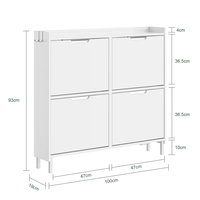 SoBuy FSR100-E-W Meuble Chaussures Entrée avec LED Détection Automatique – Ultra-Slim 19 cm, Crochets, Fixation Murale ou Sol, 8-12 Paires, Blanc