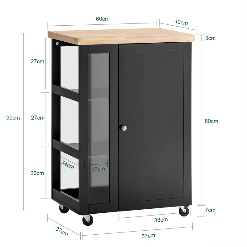 SoBuy FKW75-SCH Desserte de Cuisine à Roulettes – Plan de Travail, Placard et Étagères – Noir